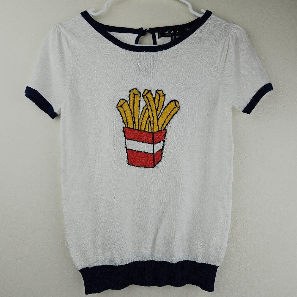MAK SWEATER Womens S French Fry Shirt Top Graphic Print Food Cute Short Sleeve